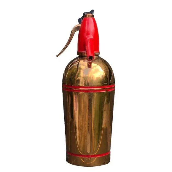 Vintage MCM Sparklets Selzer Bottle 12" Copper w Red Trim Bar Atomic Space Age - Picture 3 of 9